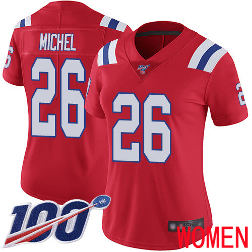 New England Patriots Football 26 100th Season Limited Red Women Sony Michel Alternate NFL Jersey